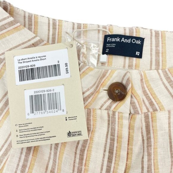 NWT FRANK & OAK Striped Amelia Hemp Blend Short Sz 2 - Picture 3 of 5